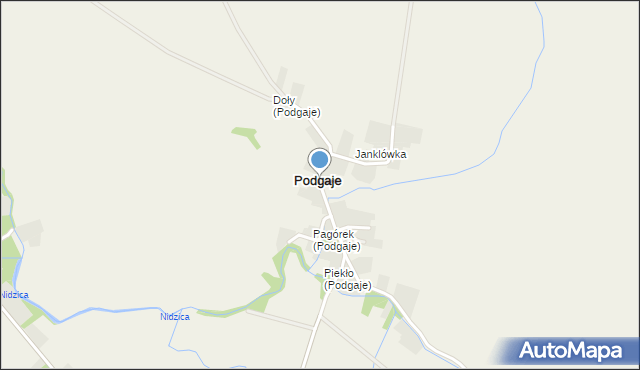 Podgaje gmina Skalbmierz, Podgaje, mapa Podgaje gmina Skalbmierz