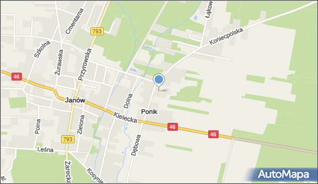 Ponik gmina Janów, Ponik, mapa Ponik gmina Janów