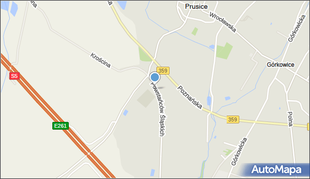 Prusice powiat trzebnicki, Powstańców Śląskich, mapa Prusice powiat trzebnicki