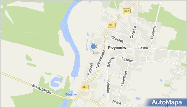 Przyborów gmina Nowa Sól, Podwale, mapa Przyborów gmina Nowa Sól