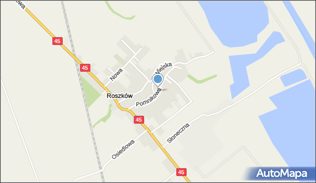 Roszków gmina Krzyżanowice, Pomnikowa, mapa Roszków gmina Krzyżanowice