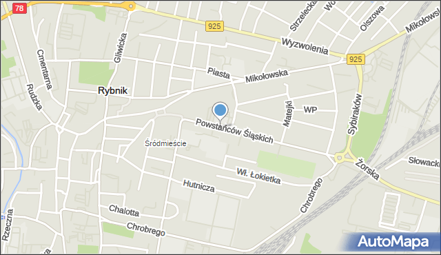 Rybnik, Powstańców Śląskich, mapa Rybnika