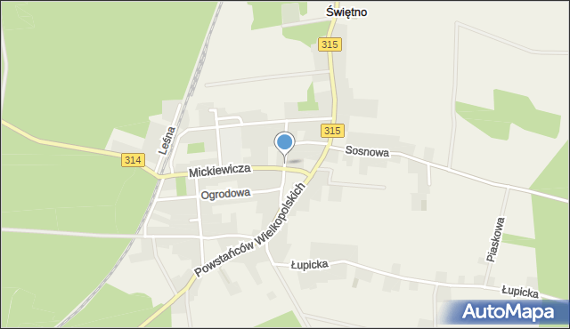 Świętno gmina Wolsztyn, Poprzeczna, mapa Świętno gmina Wolsztyn