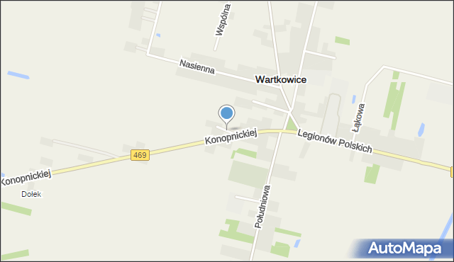 Wartkowice, Polna, mapa Wartkowice