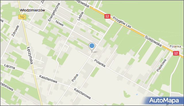 Włodzimierzów gmina Sulejów, Polna, mapa Włodzimierzów gmina Sulejów