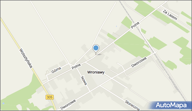 Wroniawy gmina Wolsztyn, Polna, mapa Wroniawy gmina Wolsztyn