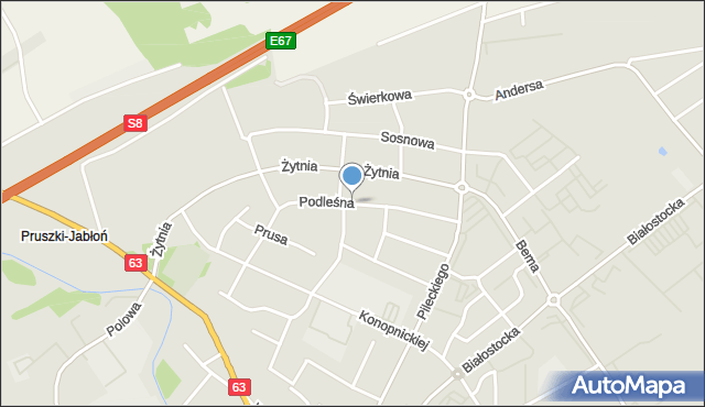 Zambrów, Podleśna, mapa Zambrów