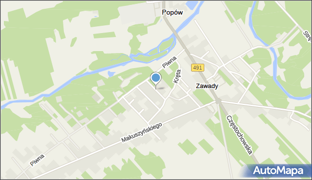 Zawady gmina Popów, Pogodna, mapa Zawady gmina Popów