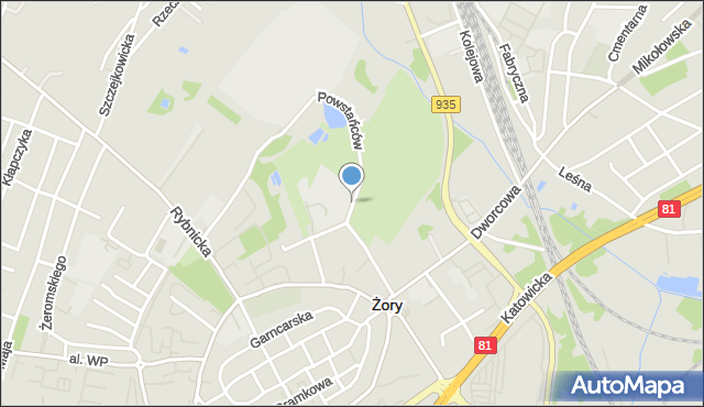 Żory, Powstańców, mapa Żor