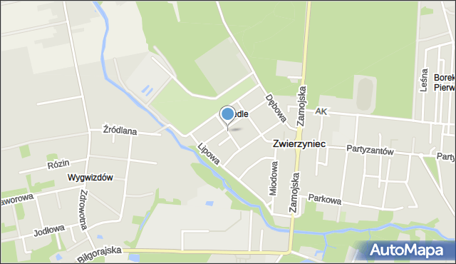 Zwierzyniec powiat zamojski, Polna, mapa Zwierzyniec powiat zamojski