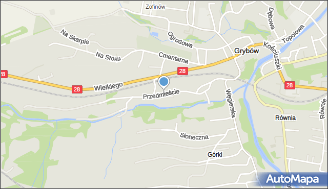 Grybów, Przedmieście, mapa Grybów