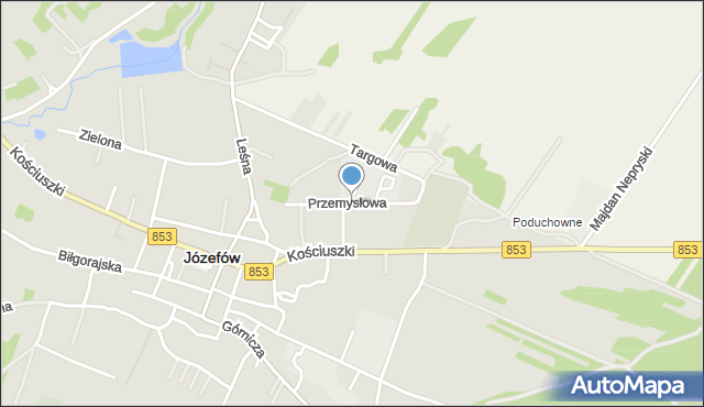 Józefów powiat biłgorajski, Przemysłowa, mapa Józefów powiat biłgorajski