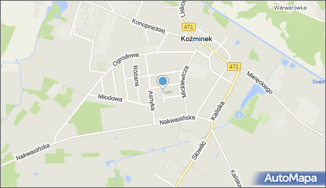 Koźminek powiat kaliski, Prusa Bolesława, mapa Koźminek powiat kaliski