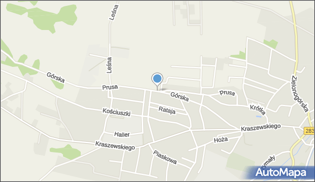 Kożuchów powiat nowosolski, Prusa Bolesława, mapa Kożuchów powiat nowosolski