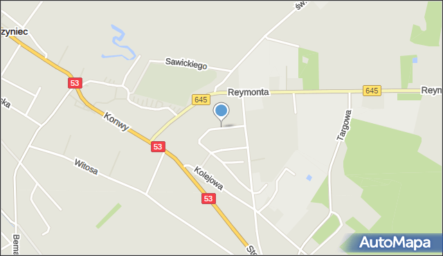 Myszyniec, Przemysłowa, mapa Myszyniec