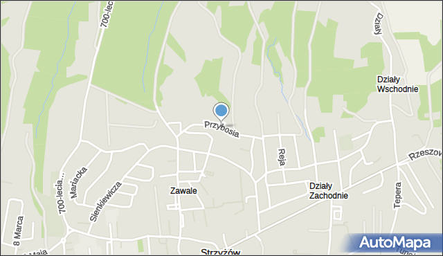 Strzyżów, Przybosia Juliana, mapa Strzyżów