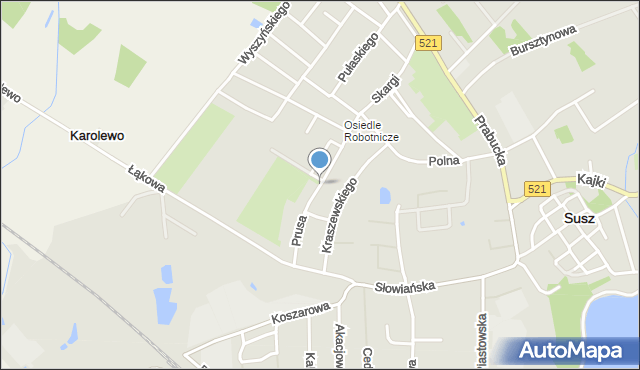 Susz, Prusa Bolesława, mapa Susz