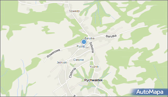 Rychwałdek, Pycliki, mapa Rychwałdek