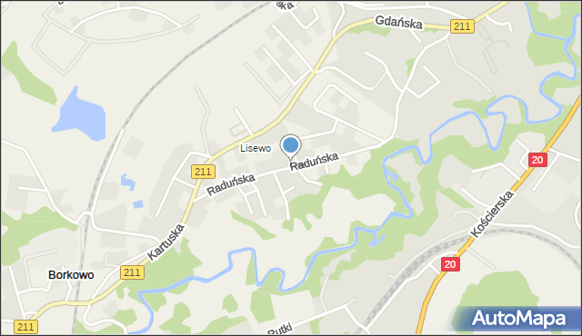 Borkowo gmina Żukowo, Raduńska, mapa Borkowo gmina Żukowo