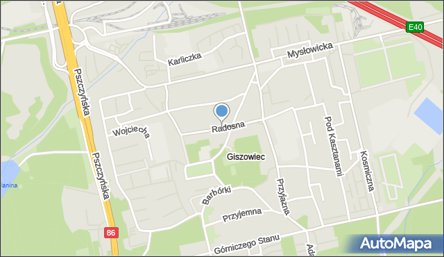Katowice, Radosna, mapa Katowic