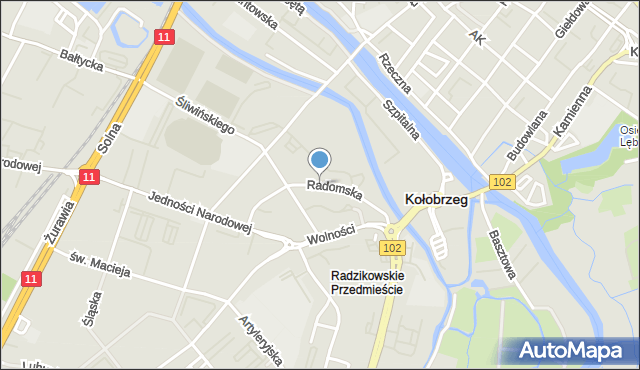 Kołobrzeg, Radomska, mapa Kołobrzegu