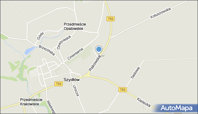 Szydłów powiat staszowski, Rakowska, mapa Szydłów powiat staszowski