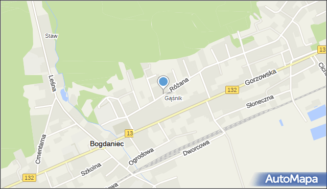 Bogdaniec powiat gorzowski, Różana, mapa Bogdaniec powiat gorzowski