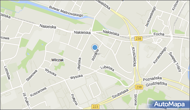 Bydgoszcz, Różana, mapa Bydgoszczy