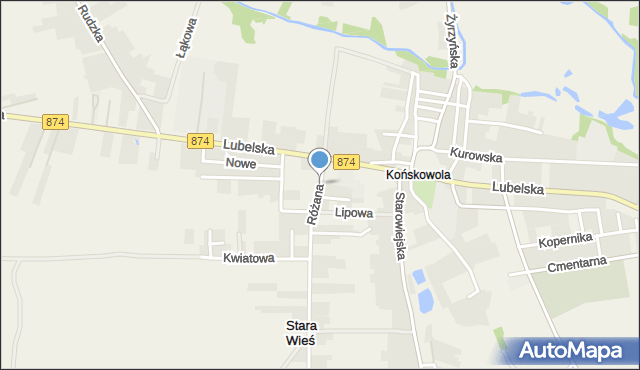 Końskowola, Różana, mapa Końskowola