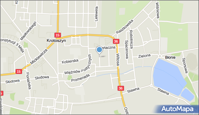 Krotoszyn, Różana, mapa Krotoszyna