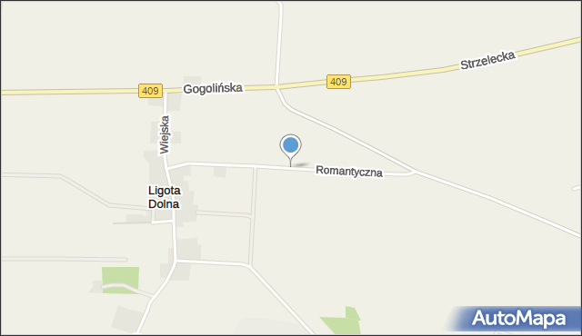 Ligota Dolna gmina Strzelce Opolskie, Romantyczna, mapa Ligota Dolna gmina Strzelce Opolskie