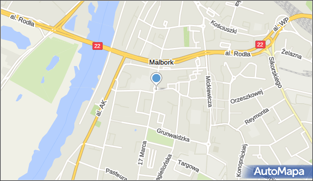 Malbork, Rondo Szpręgi Augustyna, mapa Malborka