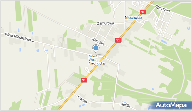 Niechcice, Różana, mapa Niechcice