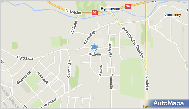 Pyskowice powiat gliwicki, Różana, mapa Pyskowice powiat gliwicki