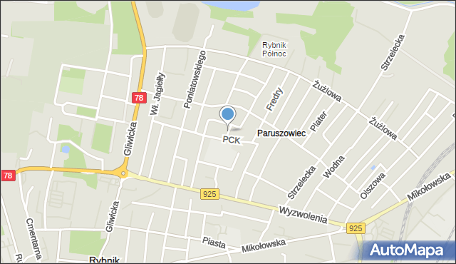 Rybnik, Różana, mapa Rybnika