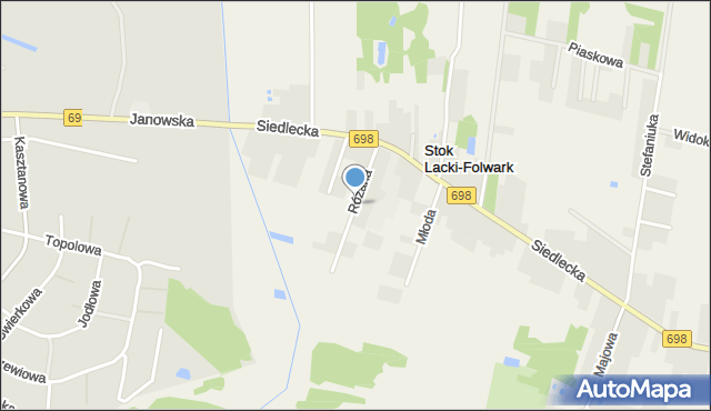 Stok Lacki-Folwark, Różana, mapa Stok Lacki-Folwark