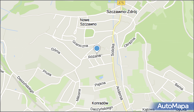 Szczawno-Zdrój, Różana, mapa Szczawno-Zdrój