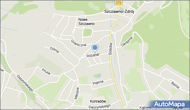 Szczawno-Zdrój, Różana, mapa Szczawno-Zdrój