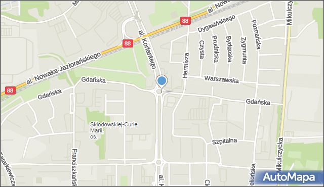 Zabrze, Rondo Kaczyńskiego Lecha, Prezydenta RP, mapa Zabrza