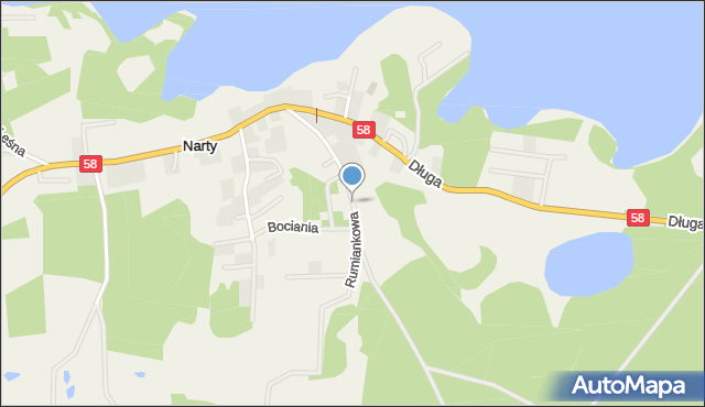 Narty gmina Jedwabno, Rumiankowa, mapa Narty gmina Jedwabno