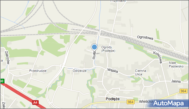 Podłęże gmina Niepołomice, Rudzice, mapa Podłęże gmina Niepołomice