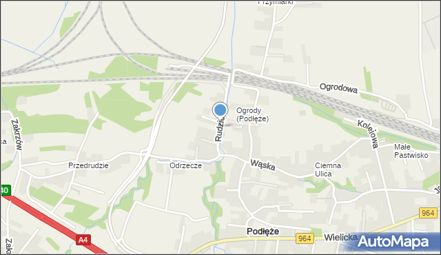 Podłęże gmina Niepołomice, Rudzice, mapa Podłęże gmina Niepołomice