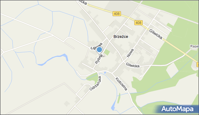 Brzeźce gmina Bierawa, Rybna, mapa Brzeźce gmina Bierawa