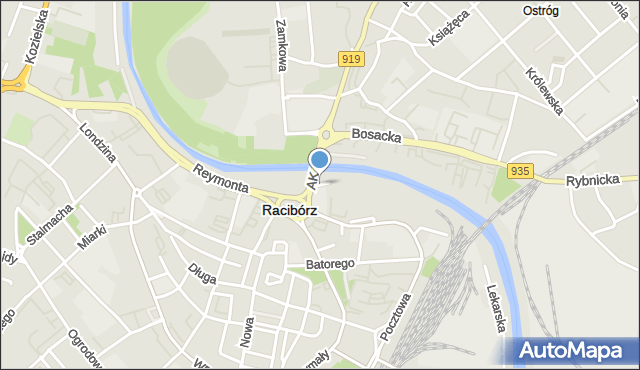 Racibórz, Rybna, mapa Racibórz