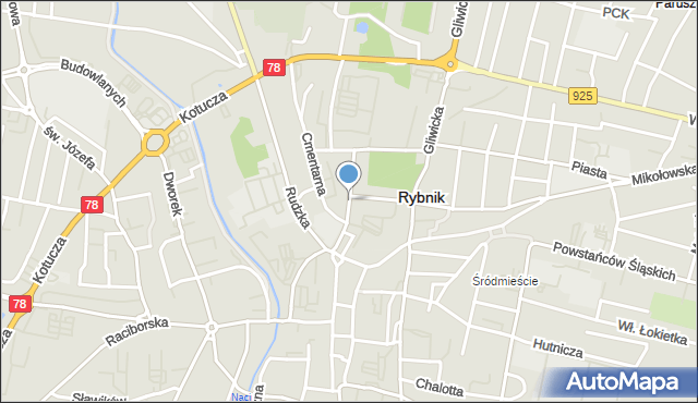 Rybnik, Rybnickiego Franciszka, mapa Rybnika