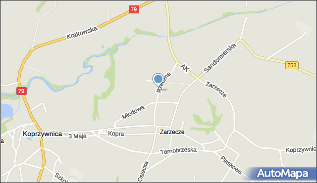 Koprzywnica powiat sandomierski, Rzeczna, mapa Koprzywnica powiat sandomierski