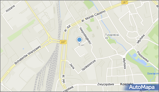 Koszalin, Rzemieślnicza, mapa Koszalina