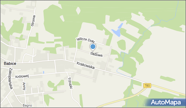 Babice powiat chrzanowski, Sadowa, mapa Babice powiat chrzanowski