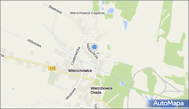 Wierzchowice gmina Krośnice, Sadownicza, mapa Wierzchowice gmina Krośnice