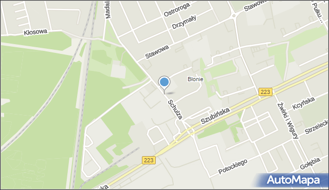 Bydgoszcz, Schulza Józefa, ks., mapa Bydgoszczy